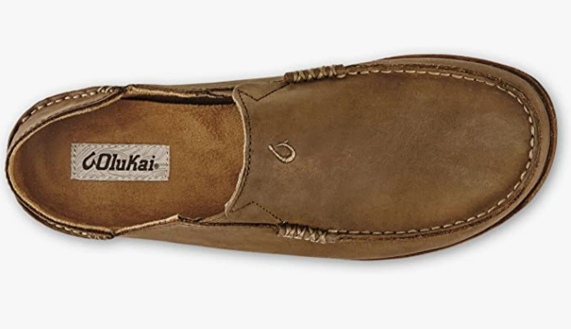 OLUKAI Moloa Men's Leather Ray/Toffee Slip On Shoes 10128-2733 - AllSportsWearUSA
